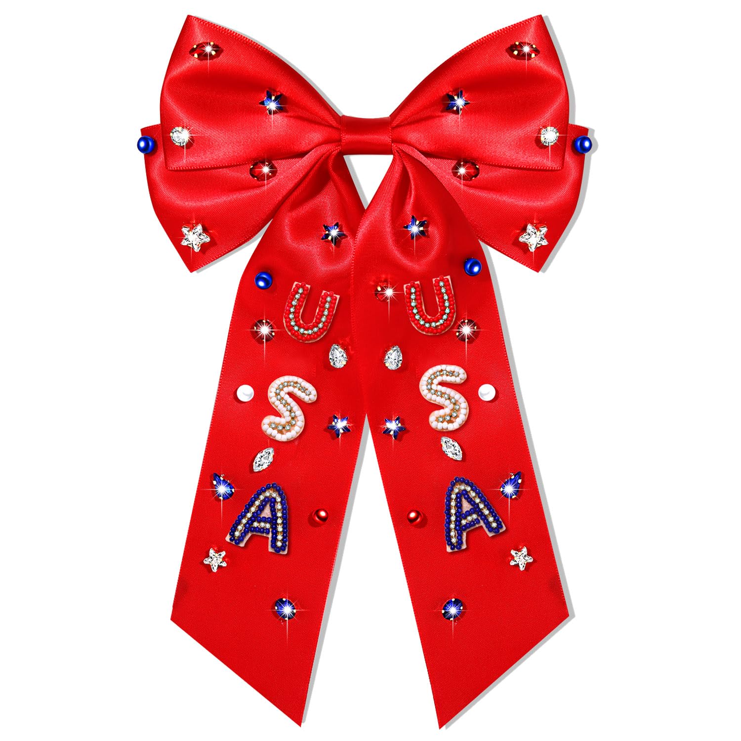 4th of July Hair Bows for Women Fourth Of July Hair Accessories Outfits Silky Satin Red White and Blue Hair Bows American Flag Star Patriotic Hair