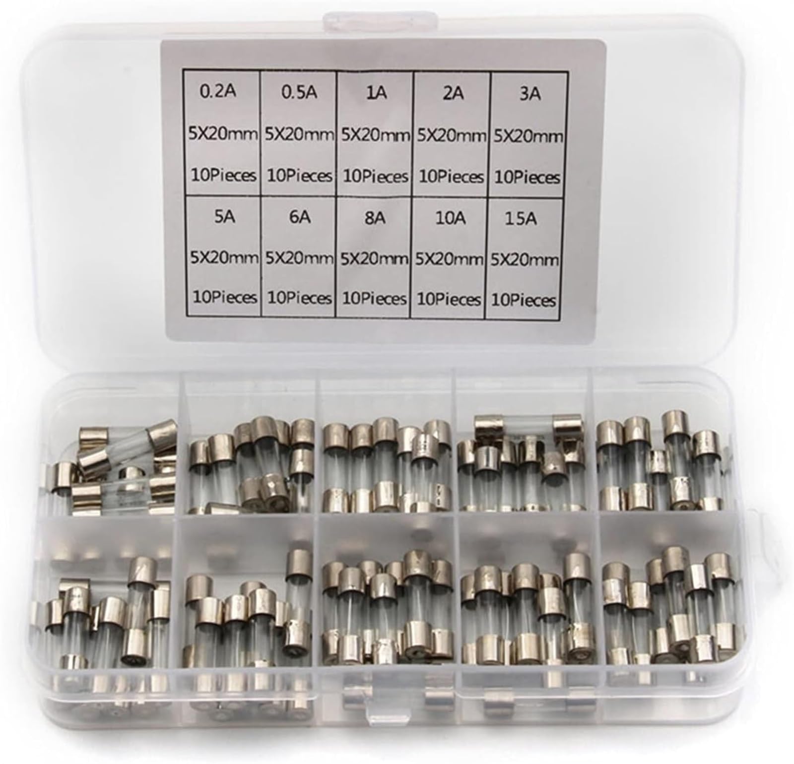 Fuse 100/72pcs 5x20mm 0.2-30A Quick Blow Glass Tube Fuse Assortment Kit 250V Fast-Blow Glass Fuses (Color : 100pcs 0.25-6a)(100pcs 0.25-6a)