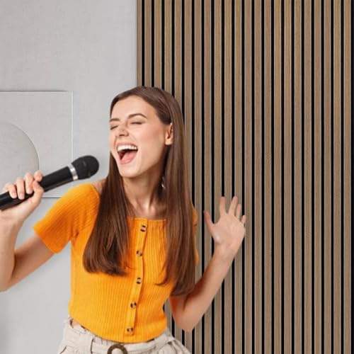 Miniatura 6 de 4 paneles de listones de chapa de madera acústica, paneles insonorizados de 47.2 x 12.2 pulgadas, paneles de pared de madera empalmada 3D sin