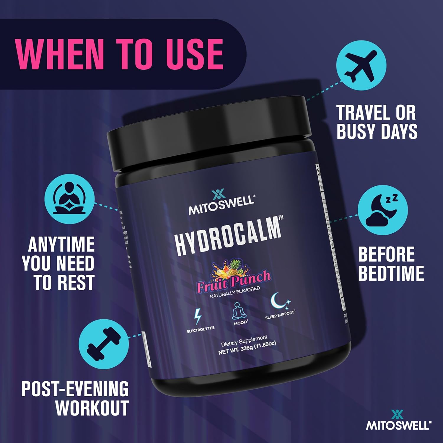 Hydrocalm Nighttime Hydration Powder – Electrolyte & Calm Sleep Powder Drink Mix – Magnesium Sleep Supplement Without Melatonin Plus Amino Acids & Herbs – No Sugar, Fruit Punch (30 Servings)
