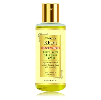 Khadi Drontika Curry Leaves & Fenugreek Hair Oil for Hair Fall and Greying Control - With Vitamin E - 100Ml
