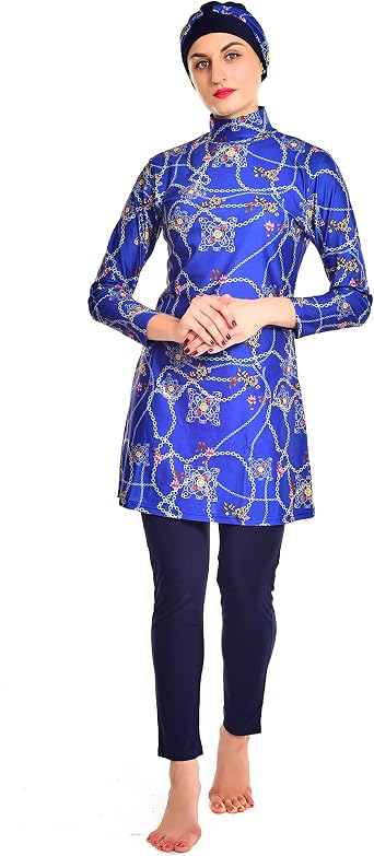 Plus Size Islamic Swimsuits for Women with Hijab Full Coverage Print Muslim Burkini Modest
