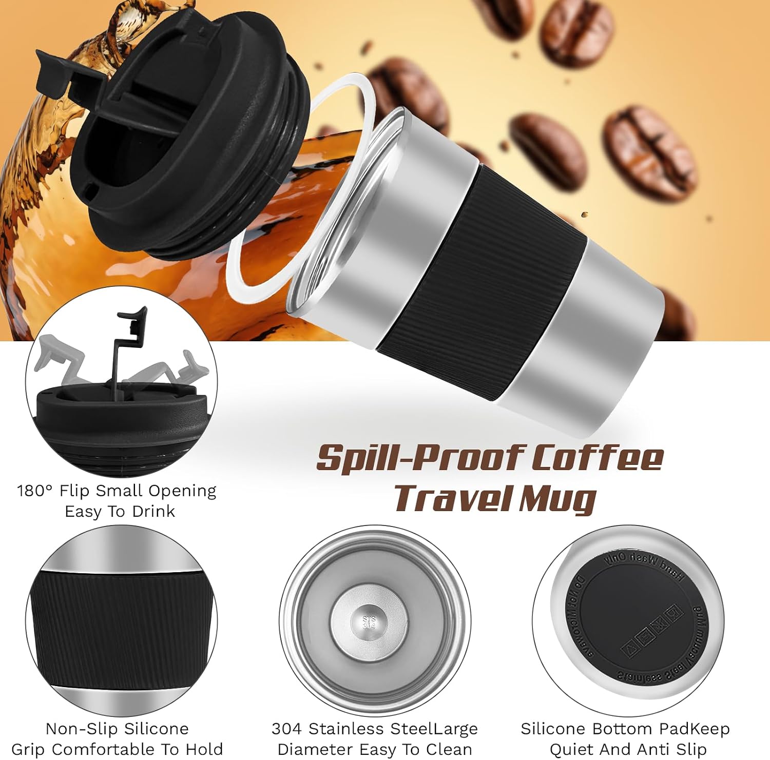 Vacuum Insulated Stainless Steel Travel Coffee Mug,Leak Proof Cup with Lid image 3