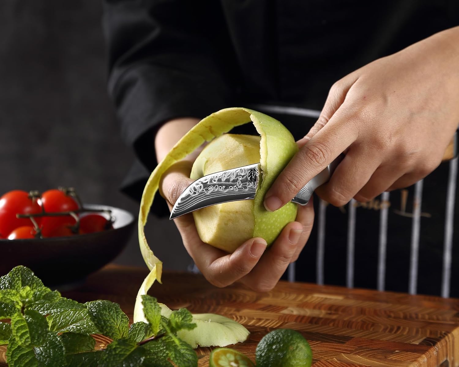 Wakoli Oribu Damascus Peeling Knife – Full Tang Kitchen Knife | 3.4-Inch Blade Made of 67-Layer Damascus Steel with VG10 Core | Ergonomic Olive Wood Handle | Professional & Sharp Kitchen Knife