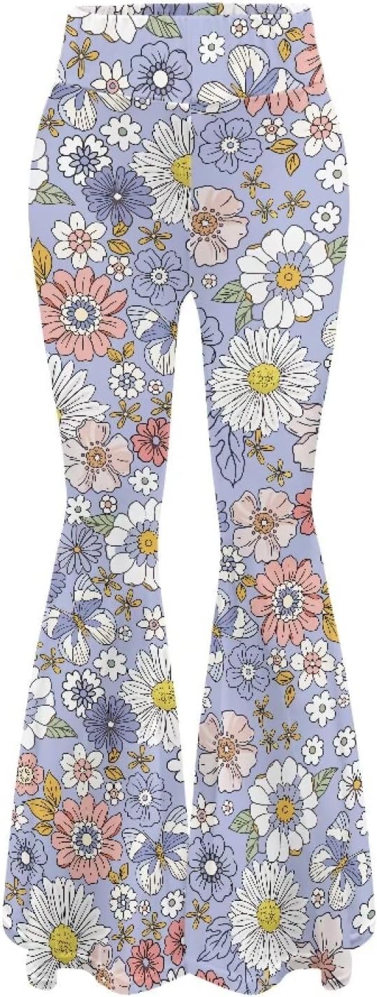 Amzbeauty Flared Yoga Pants for Women Fashion Print Stretchy High Waist Casual Wide Leg Bell Bottom