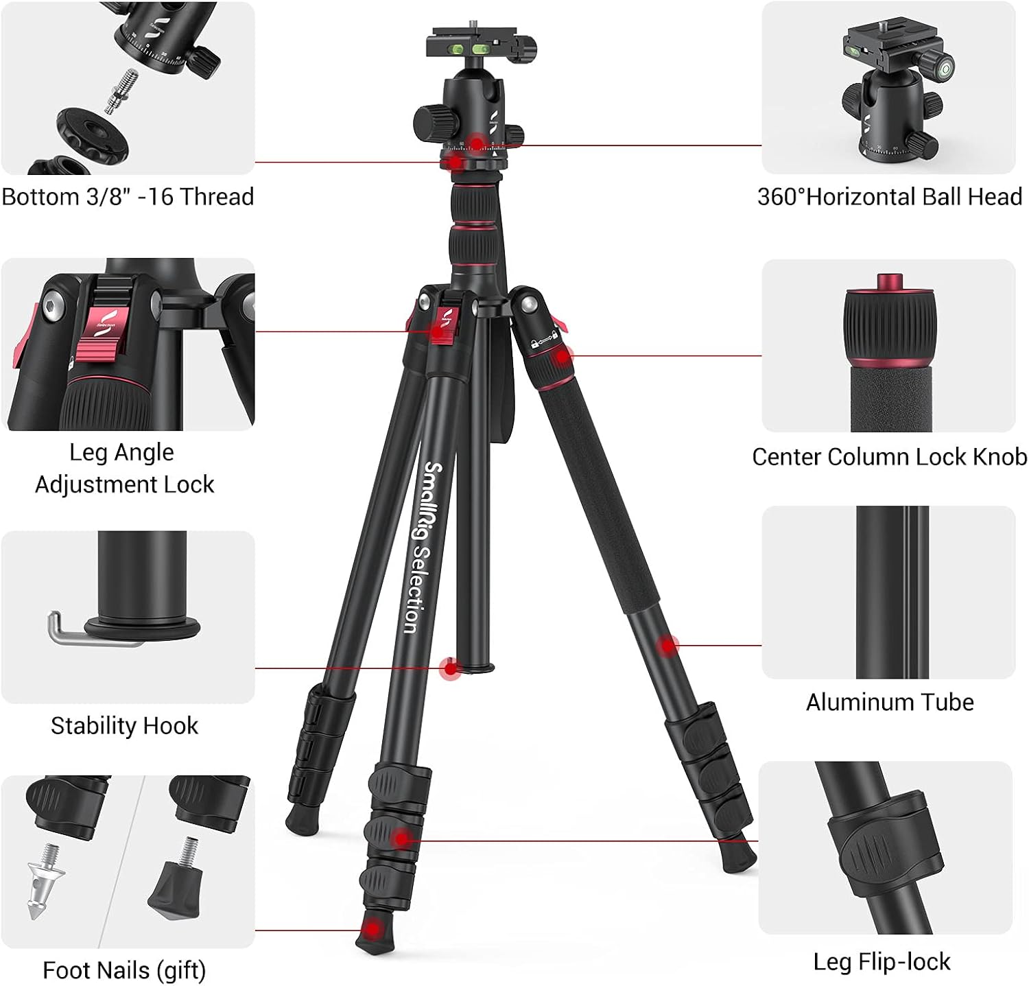 SmallRig Selection Lightweight 78" Aluminum Camera Tripod Monopod, Foldable DSLR Tripod for Travel, w/ 360 Degree Ball Head Quick Release Plate, Max. Payload 33lb, Adjustable Height from 18.5" to 78" : Electronics