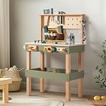 ROBOTIME Wooden Kids Tool Bench, Toddler Tool Bench - Toy Play Workbench Workshop with Tool Belt, Play Tools Set, Drawing Paper for Construction Play, Perfect for Kids Ages 3-5