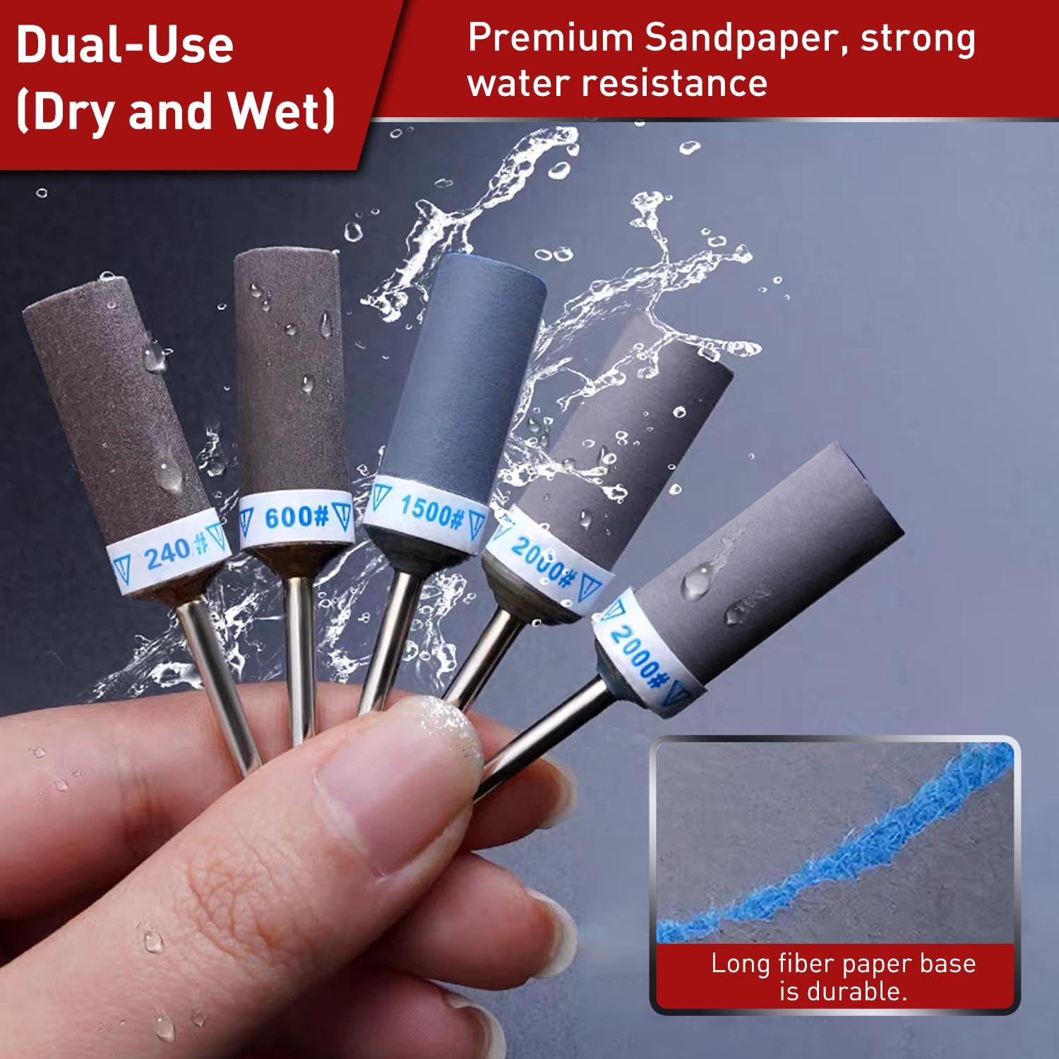 25 Stück Schleifhülsen Satz für Dremel Rotationswerkzeug mit 3mm Schaft 180/240/600/1000/1500/2000 Korn Schleifaufsätze, Schleifwalzen für Schleifen & Rosten Metallkante-Abreiben Stein Holz Schleifen