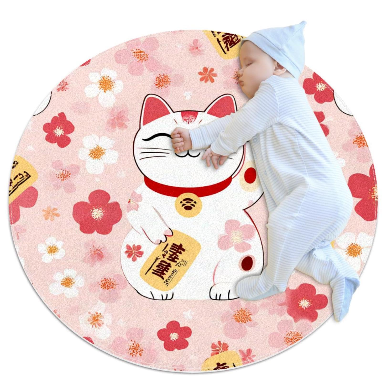 Tapis de salle de bain Maneki Neko rond aux finitions soignées