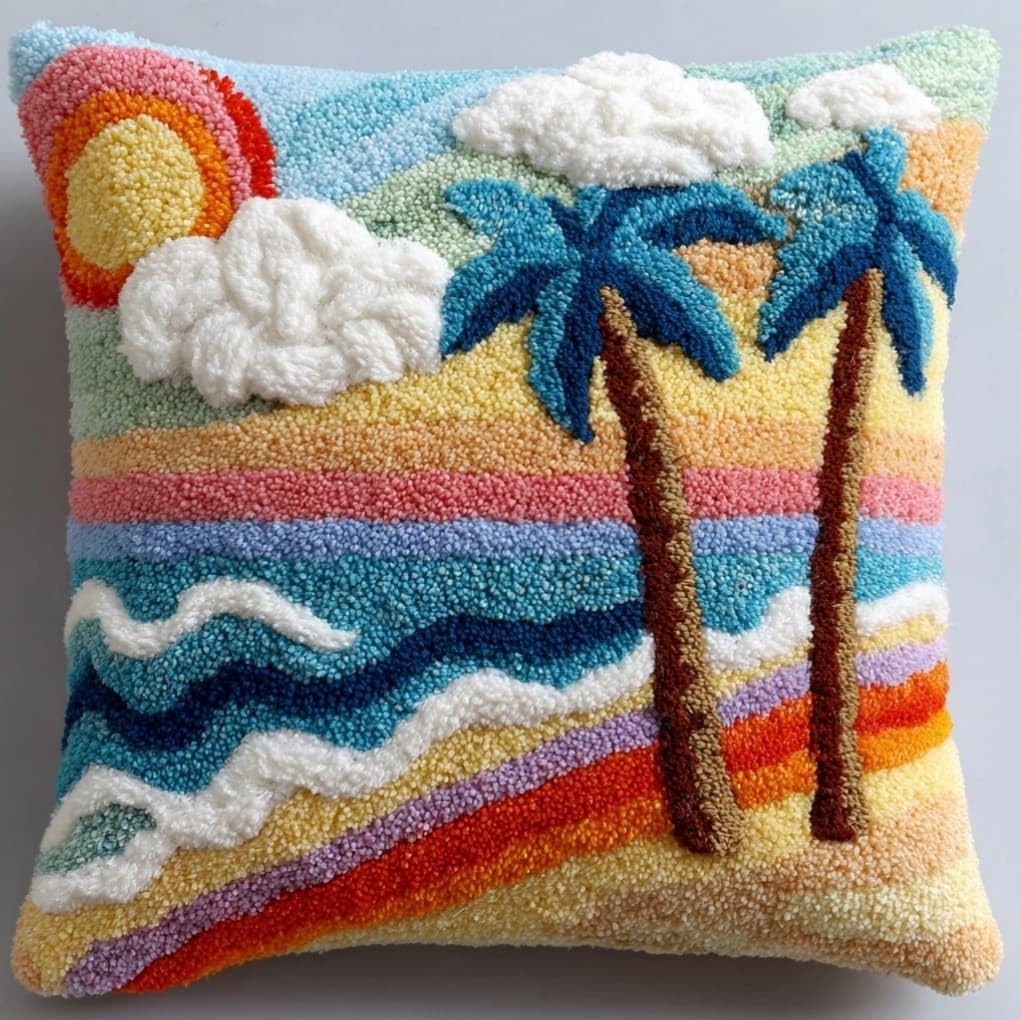 Axiangzik Tropical Coconut Trees Pre-Printed Latch Hook Cushion Kits,