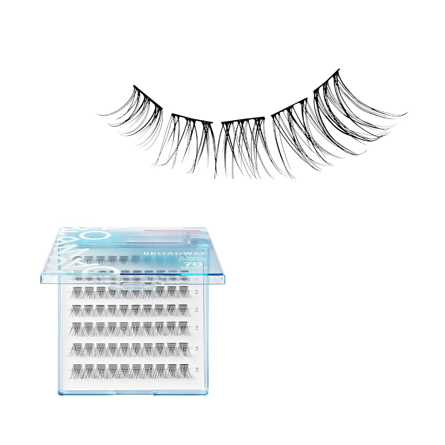 Broadway Lash Clusters 9-16mm 70 pcs Assorted Natural Wispy False Eyelashes Customizable DIY Individual Lash Extensions for Beginners