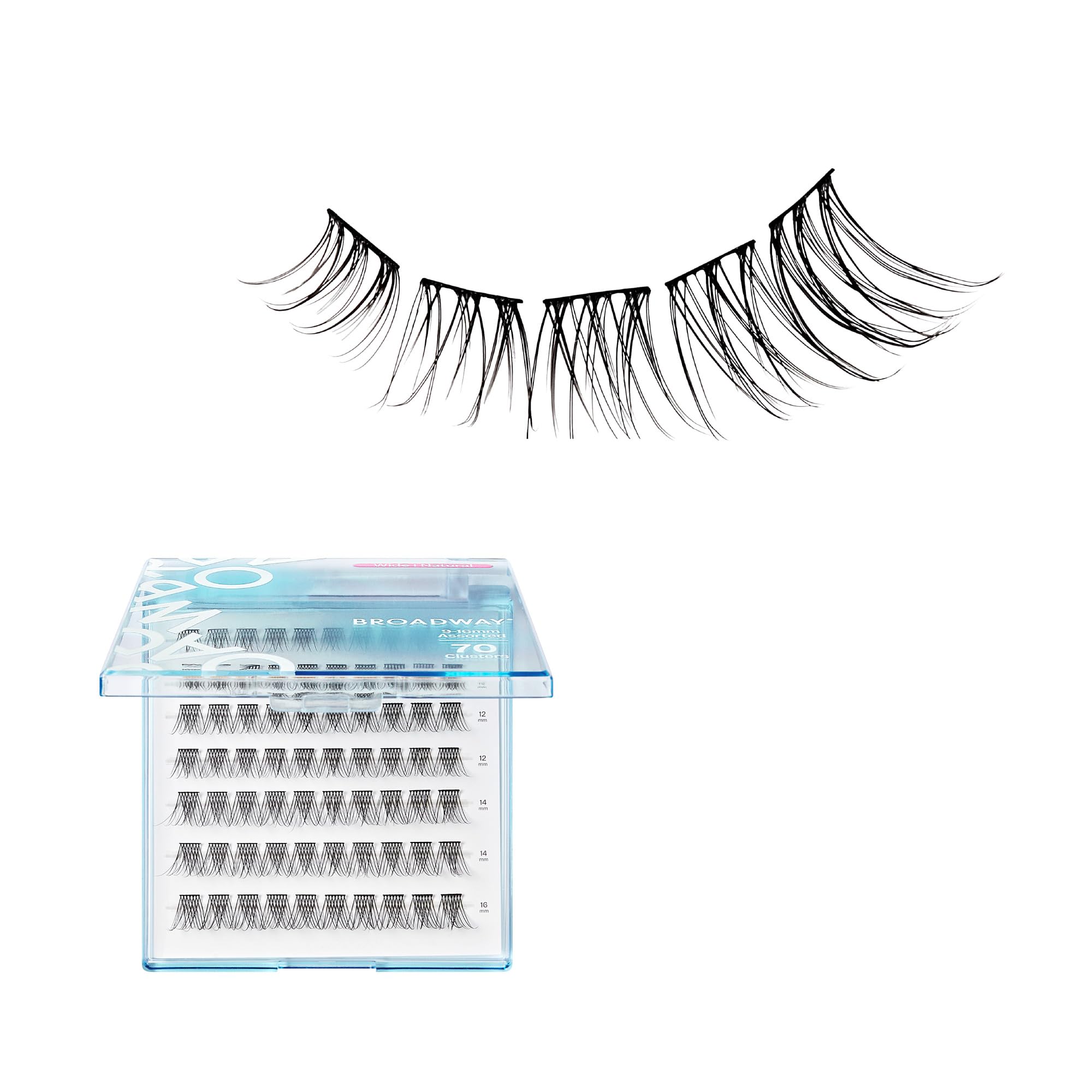 Broadway Lash Clusters 9-16mm 70 pcs Assorted Natural Wispy False Eyelashes Customizable DIY Individual Lash Extensions for Beginners