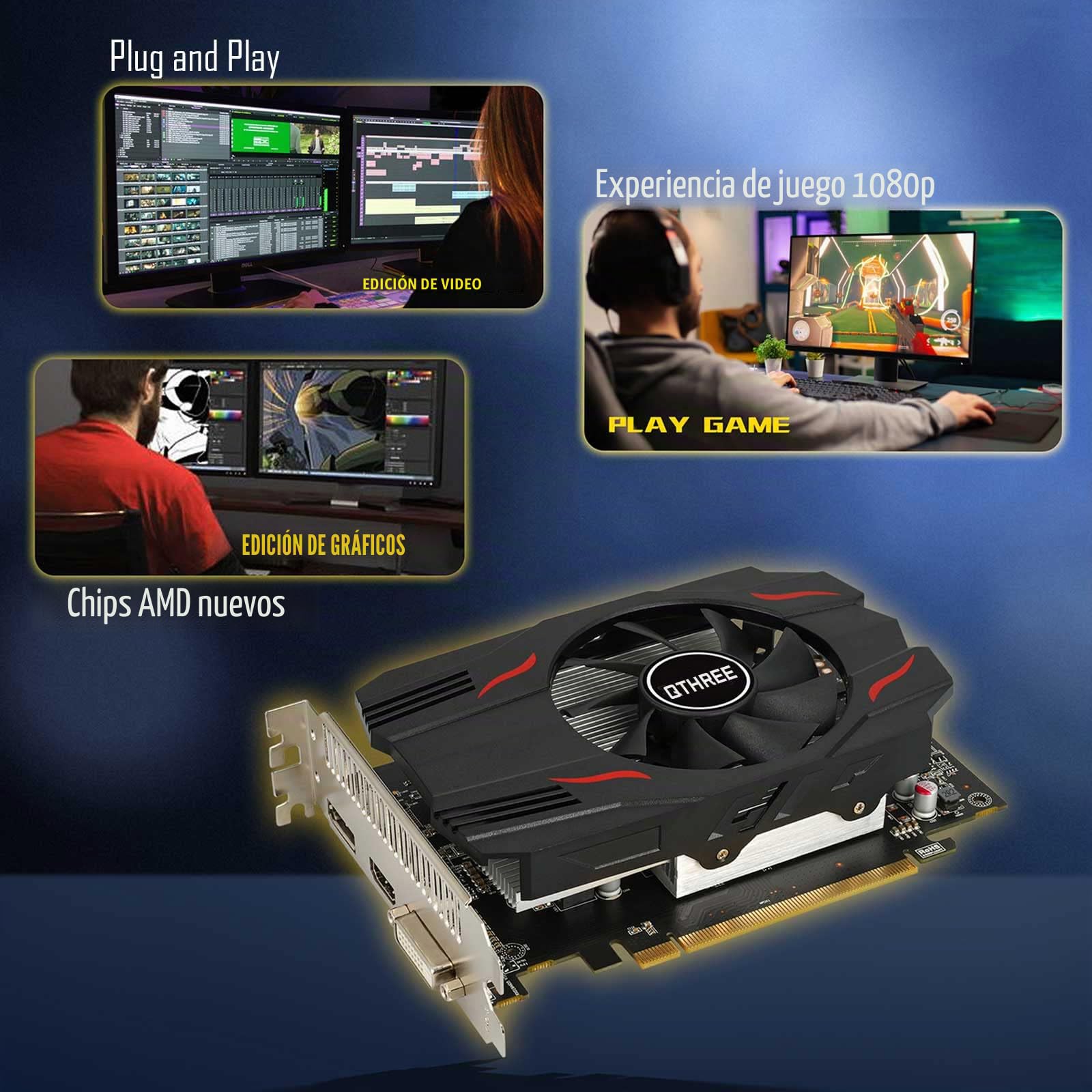 QTHREE Radeon RX 550 Tarjeta Grafica, 4GB GDDR5 128-bit, DVI-D, HDMI, DisplayPort, PCI Express x8, Tarjeta de Vídeo Gaming para PC, DirectX 12, Computer GPU