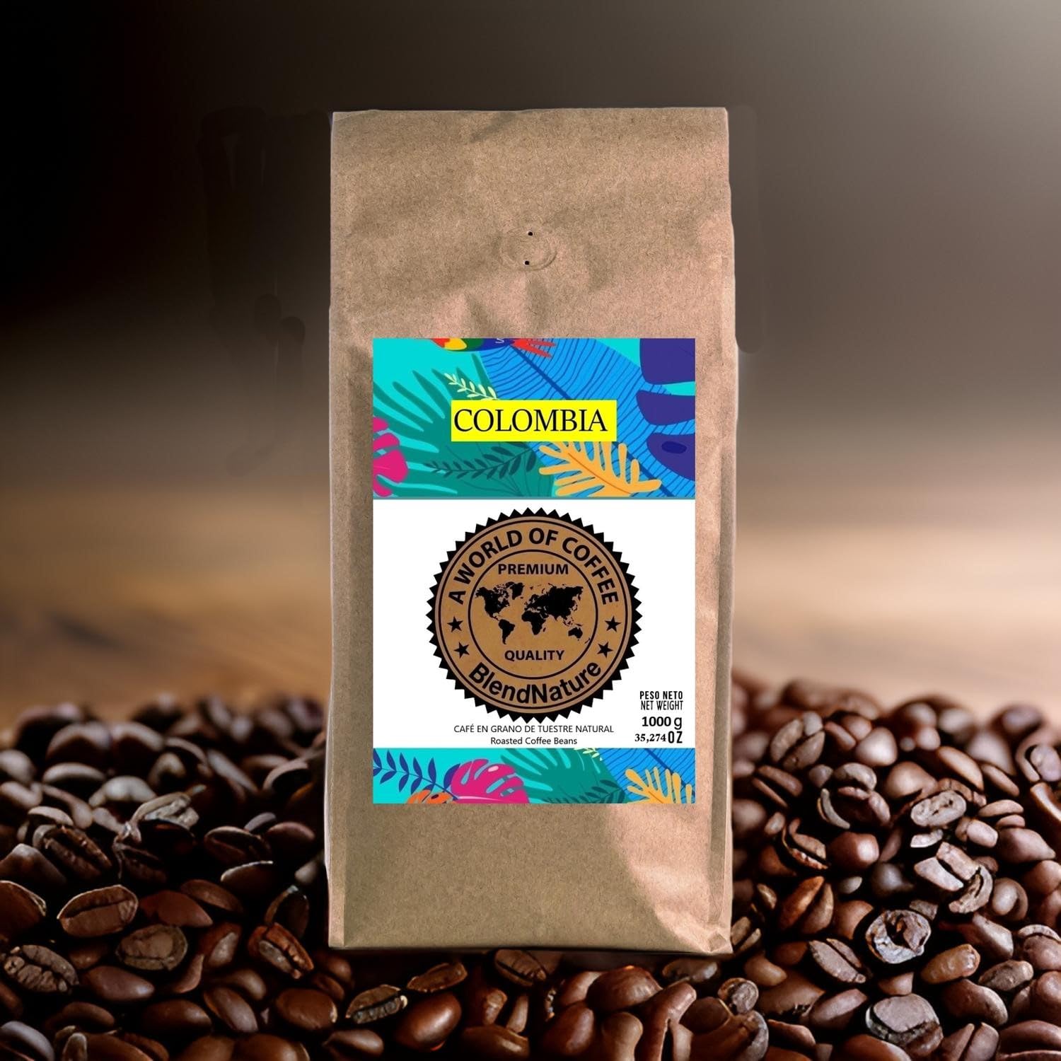 Café en Grano 1kg Natural Colombia 100% Arabica-Calificación 82 puntos por la Specialty Coffee Association (SCA) por su sabor aroma y excelencia-Origen exclusivo Colombia