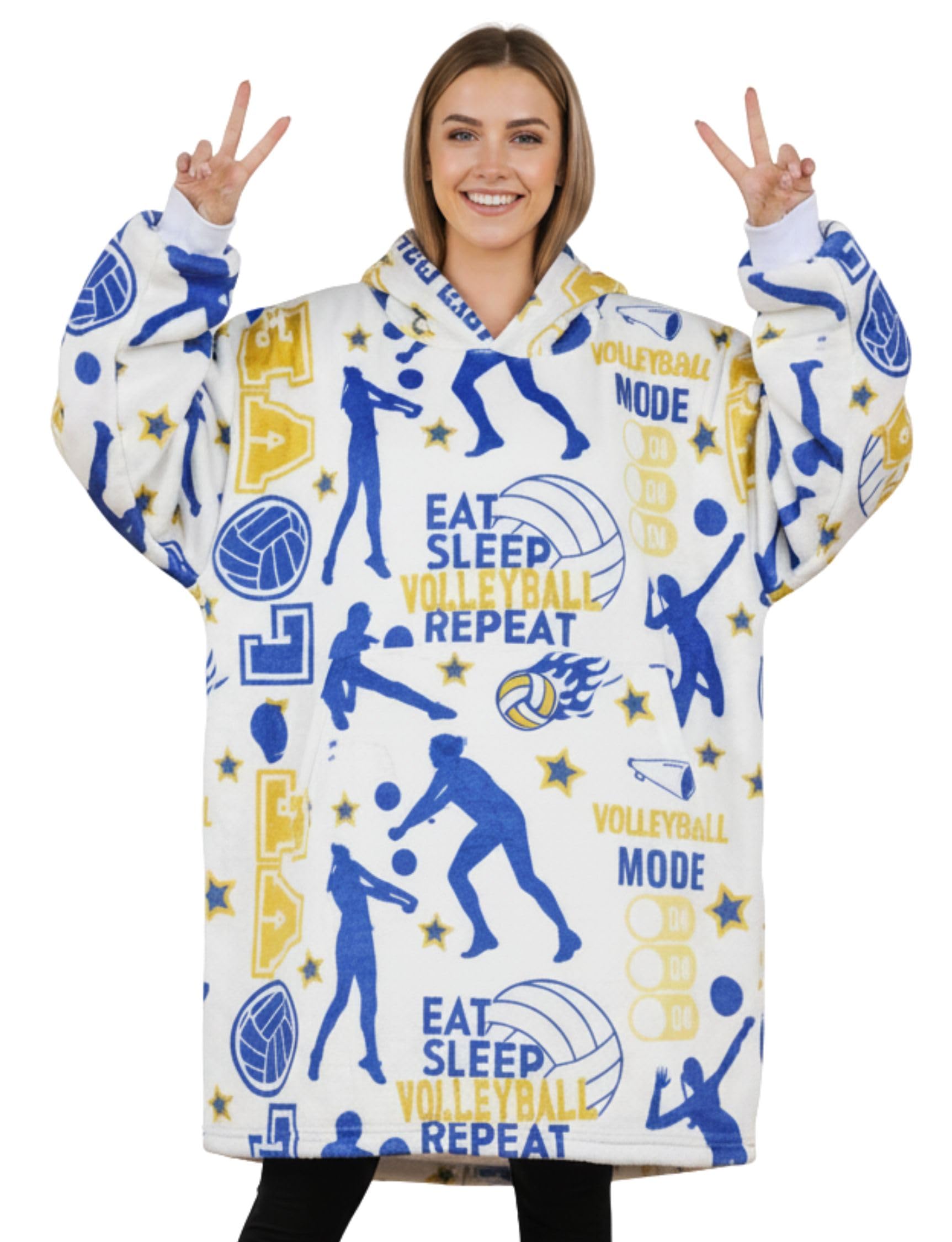 Huglanket Volleyball Gifts for Women, Teens, Wearable Blanket for Volleyball Lovers, Soft Warm Cozy with Pockets, One Size, Perfect for Friends,