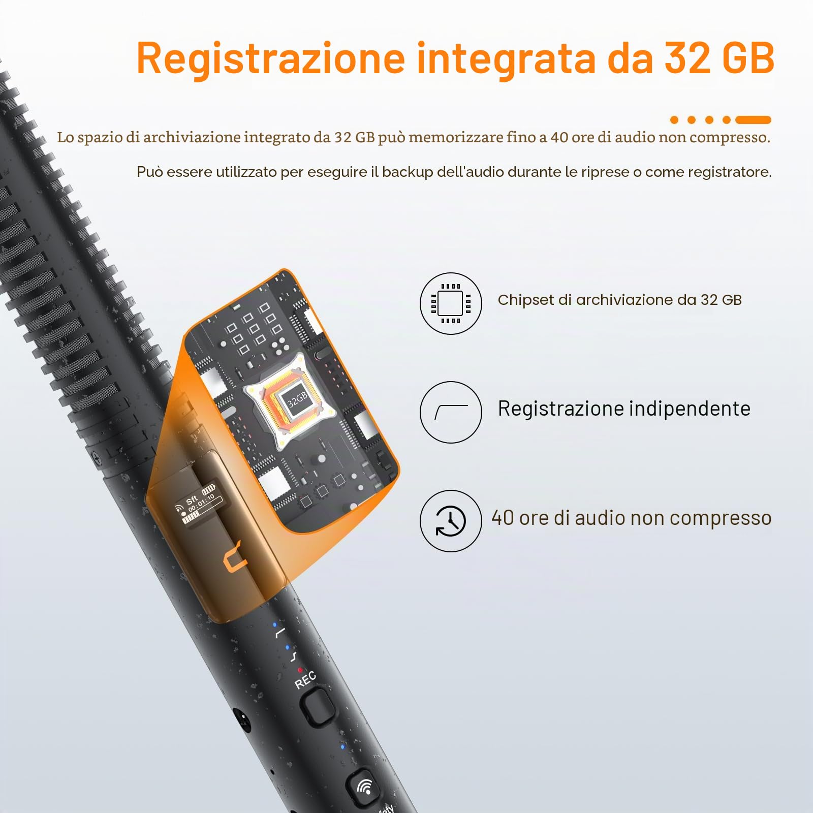 COMICA Microfono shotgun wireless VM40 con registrazione interna a 32 bit float, memoria da 32GB, portata 200 m, super cardioide, microfono per telecamera per registi, streaming live su YouTube