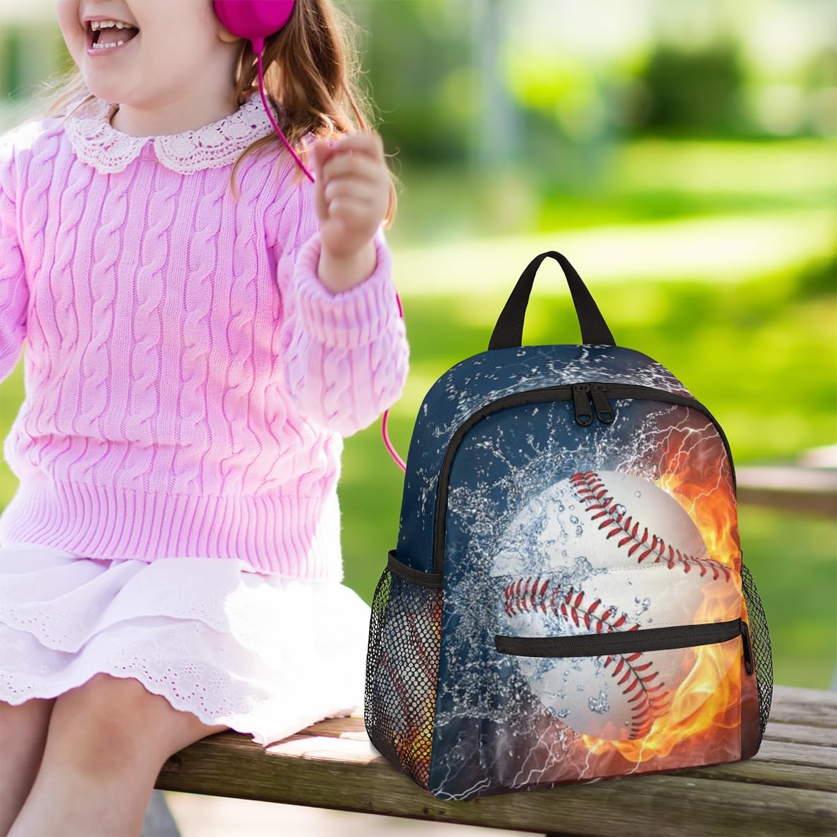 Baseball Backpack for School, Water Fire Sports Backpack for Boys 3-8, Kindergarten Elementary Kids Toddler Bookbag Baseball School Backpacks 12in Mini Preschool Cute Starry Sky Travel Bag
