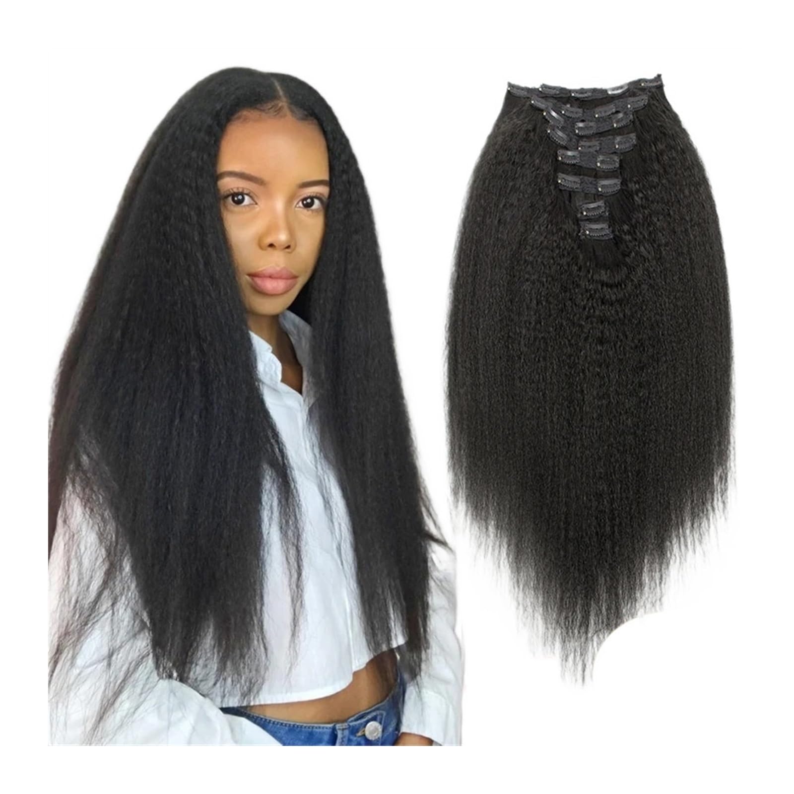 Amazon.com: Hair Extensions 8-24 inch Kinky Straight Clip in  display picture 1