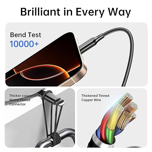 Miniatura 5 de Cable de carga USB múltiple 3A, conector de cable de carga rápida 3 en 1 con adaptador de doble teléfono/tipo C/puerto micro USB, compatible