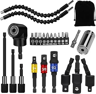 Flexible Drill Bit Extension Set, 105° Right Angle Drill Attachmen, Rotatable Joint Socket 1/4 3/8 1/2 In Hex Socket Adapter, Bendable Drill Bit Extension, Bit Holder Extension Screwdriver Bit Kit