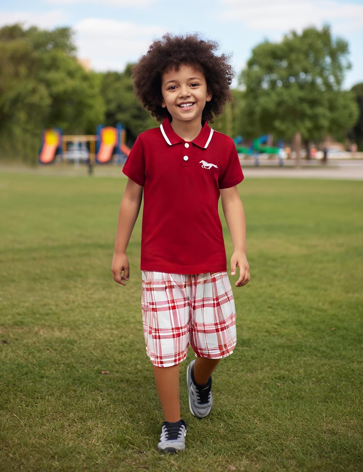 Kids Tween Boy Clothes Casual Short Sleeve Polo Shirt + Plaid Print 2Pcs Shorts Summer Clothing Set - Image 3