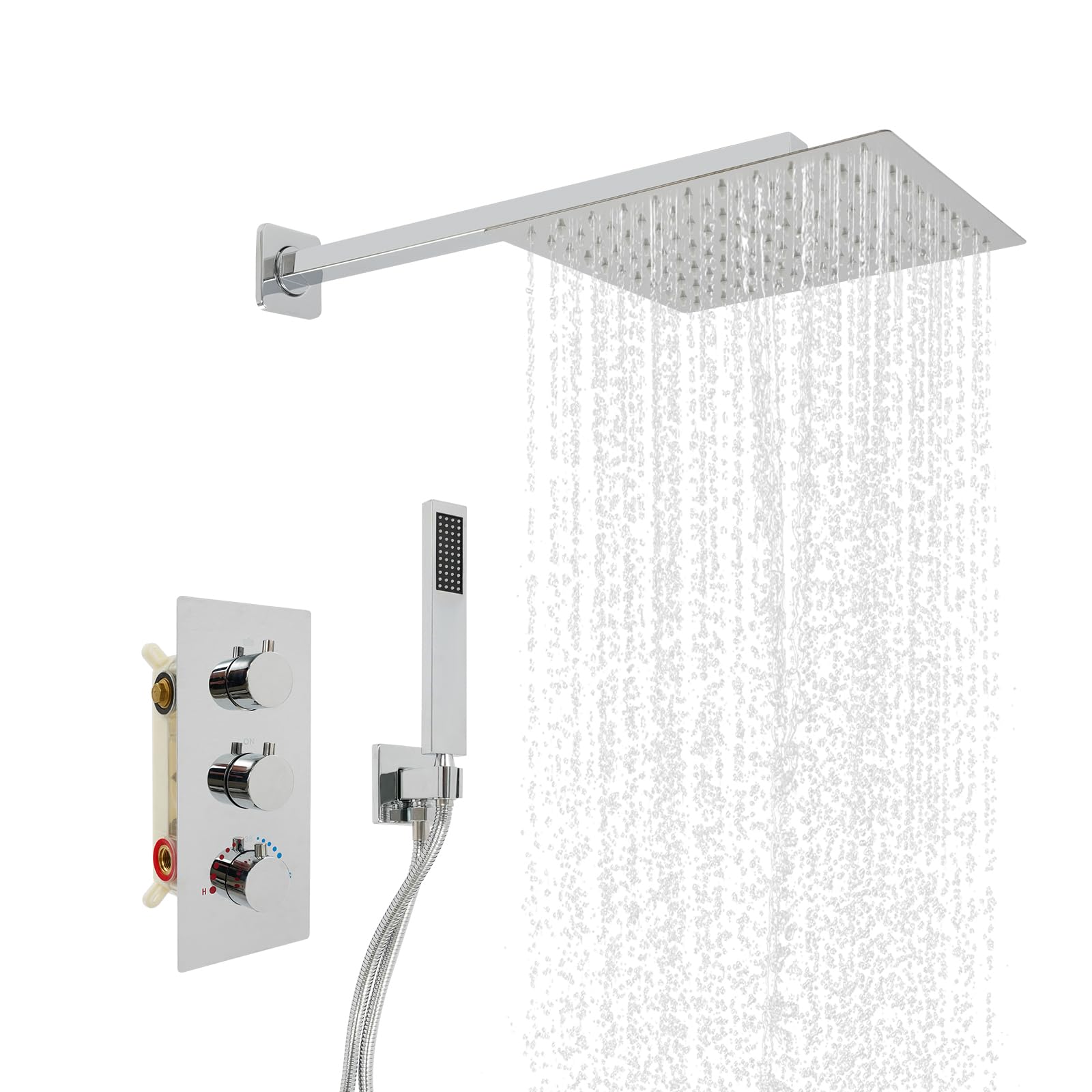 Duscharmatur Unterputz Gold, 25 cm Regendusche Set mit Handbrause, Unterputz Armatur Dusche aus Messing, Unterputz Duschsystem Komplettset für Bad, Hotel & Dusche (Silber)