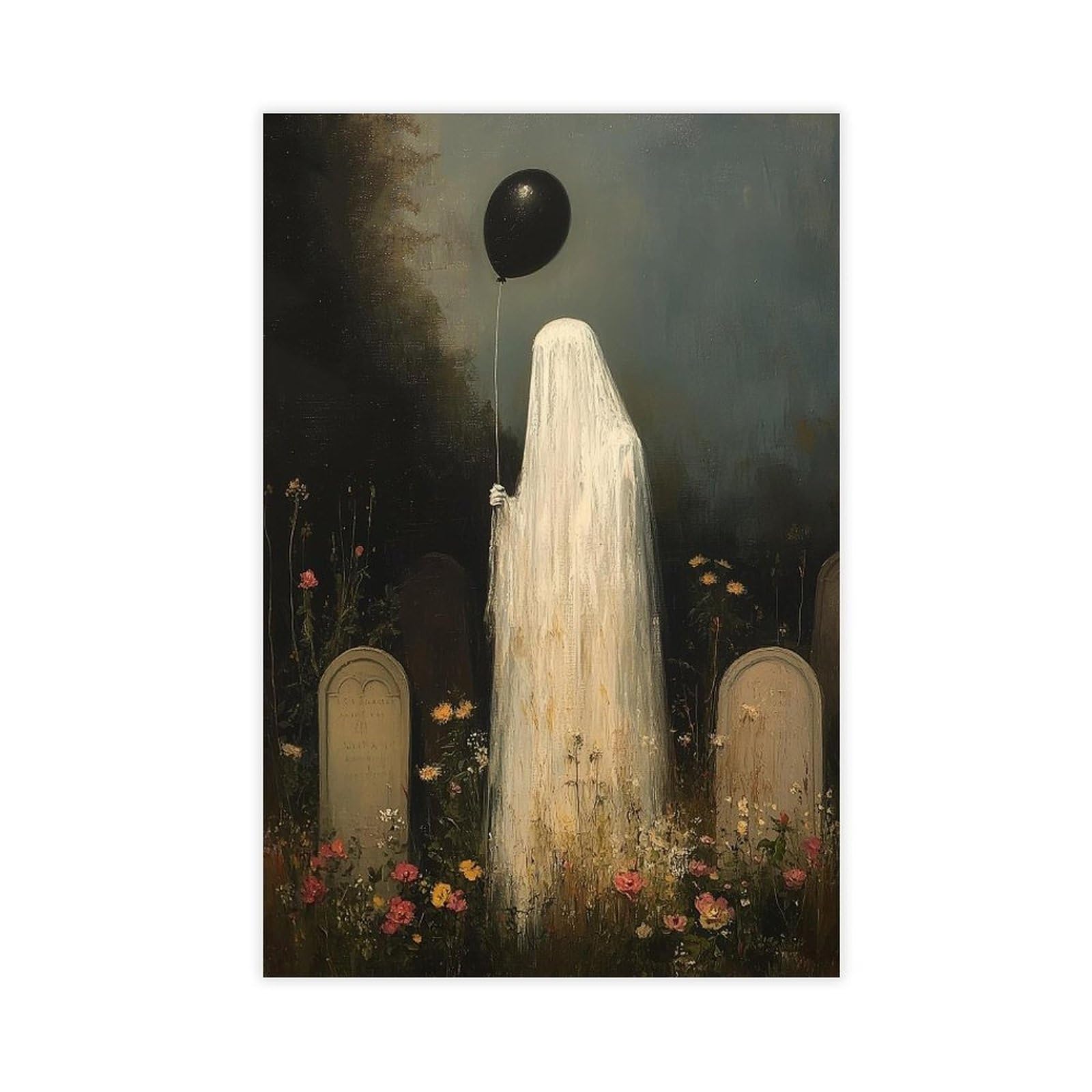 Bareronor Brown Gothic Ghost Cemetery Canvas Poster Bedroom Decor Landscape Office Room Decor Gift 12" L X 18" W