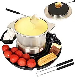 SANGLE SOPFFY 2 em 1 panela de fondue e máquina elétrica S'mores – Conjunto de fondue de queijo e chocolate com controle de temperatura, bandejas removíveis, conjunto elétrico de fondue com 4 garfos