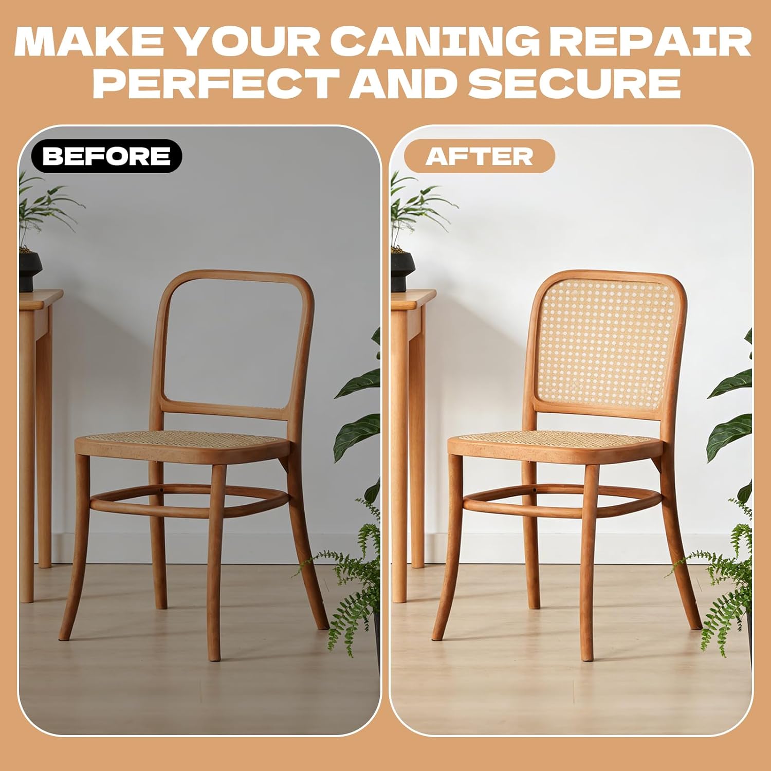 14” x 6.56ft Cane Webbing Rattan Webbing Roll and 1/5” x 16.4ft Groove Chair Caning, Rattan Repair Material Kit for Chair, Cabinet, Basket, Home Caning Furniture Repair Supplies