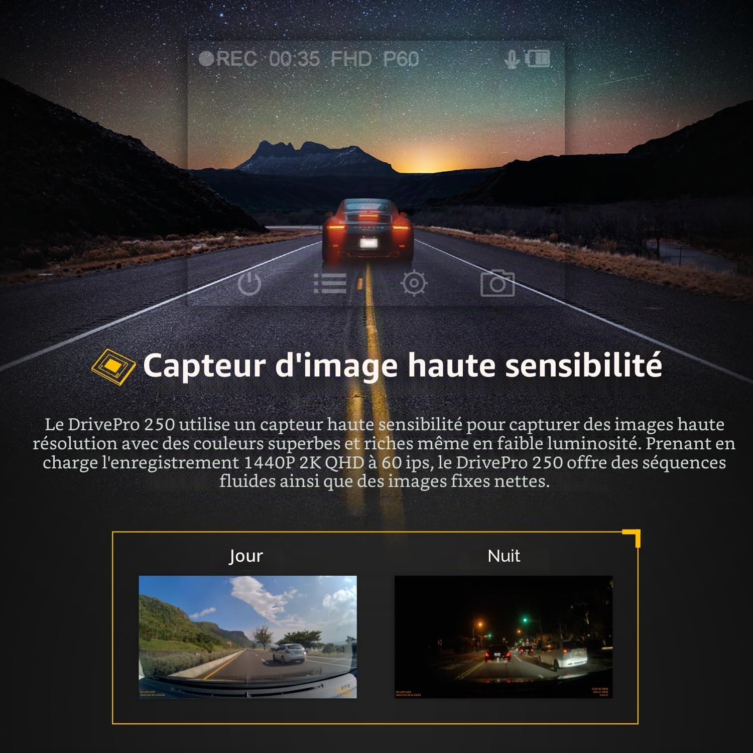 Transcend DrivePro 250 Dashcam 64GB avec GPS Angle de Vue Max - TS-DP250A-64G
