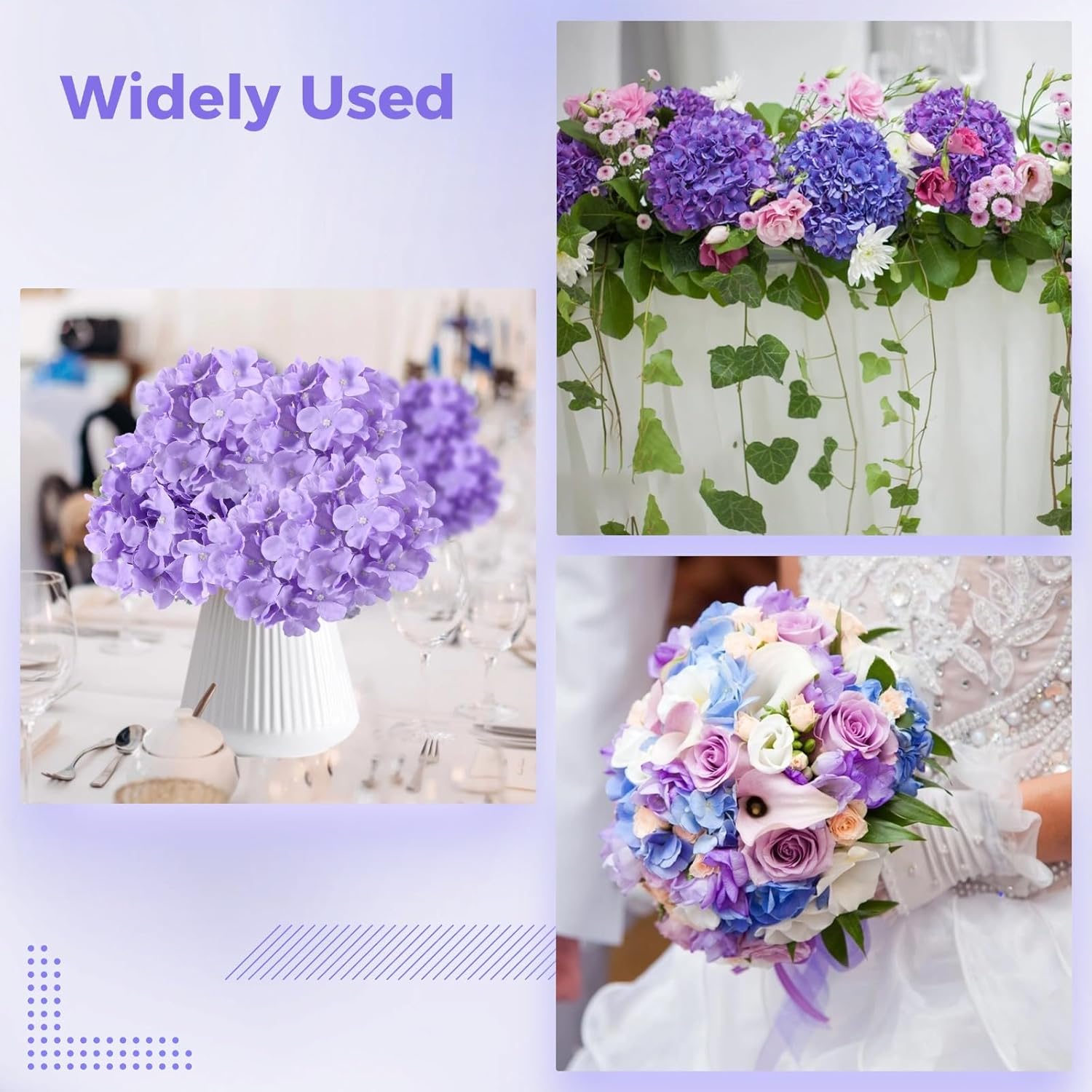 100 Pcs Purple Hydrangea Artificial Flowers - Light Purple Fake Hydrangea Blooms, Realistic Hydrangea Flowers with Stems for DIY Wedding Centerpieces, Floral Arrangements - Image 5