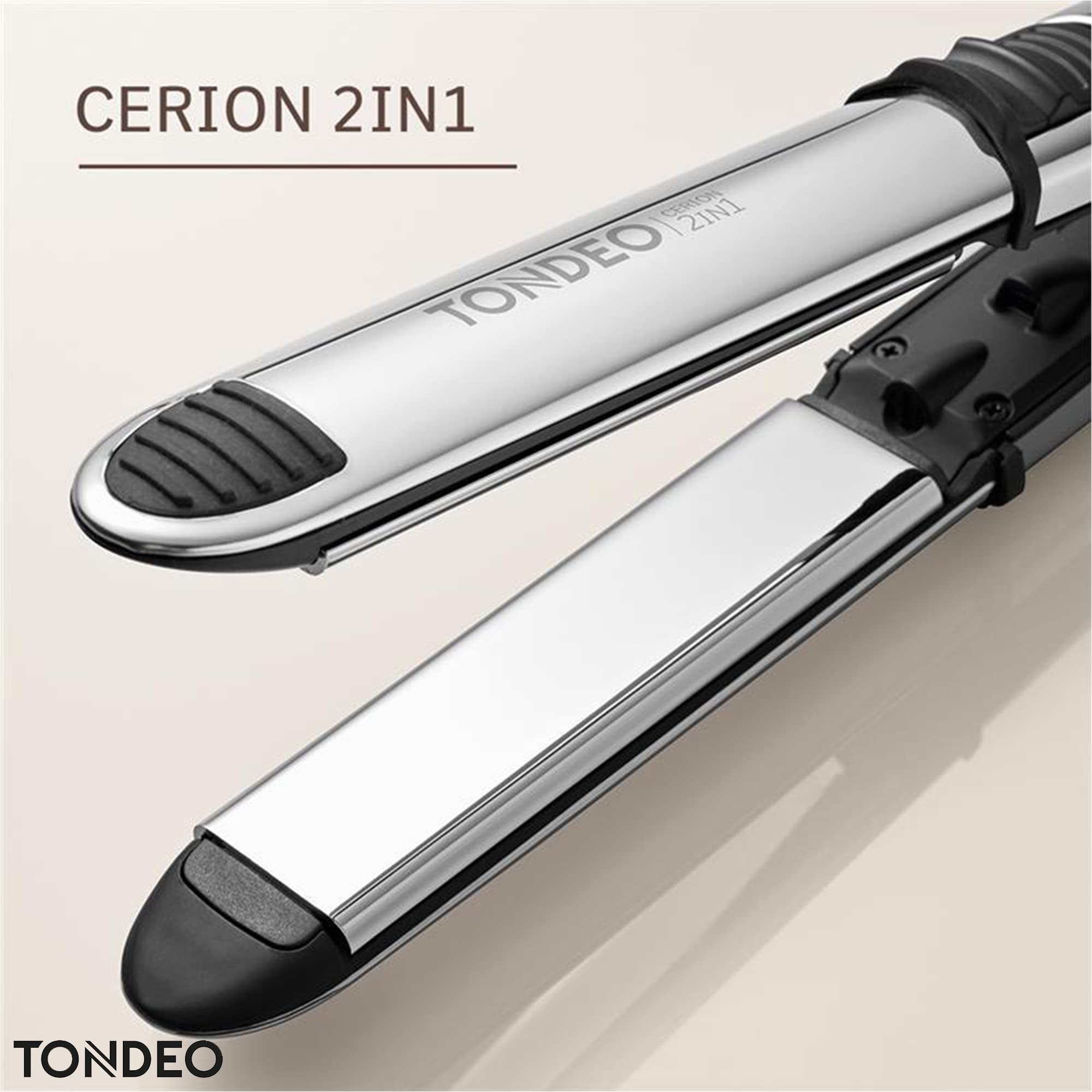 TONDEO Fer à lisser CERION 2 en 1 | Fer à coiffer professionnel avec technologie ionique | 2 en 1 : fer à lisser et à boucler