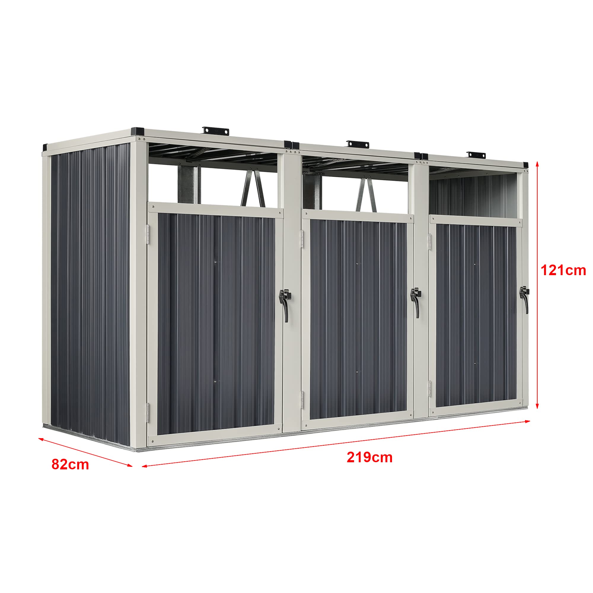 pro.tec Cache Poubelle Solide Abri Extérieur pour 3 Conteneurs à Ordures et Déchets de 240 L Portes à Poignée Acier Galvanisé Plastique 121 x 219 x 82 cm Gris Anthracite