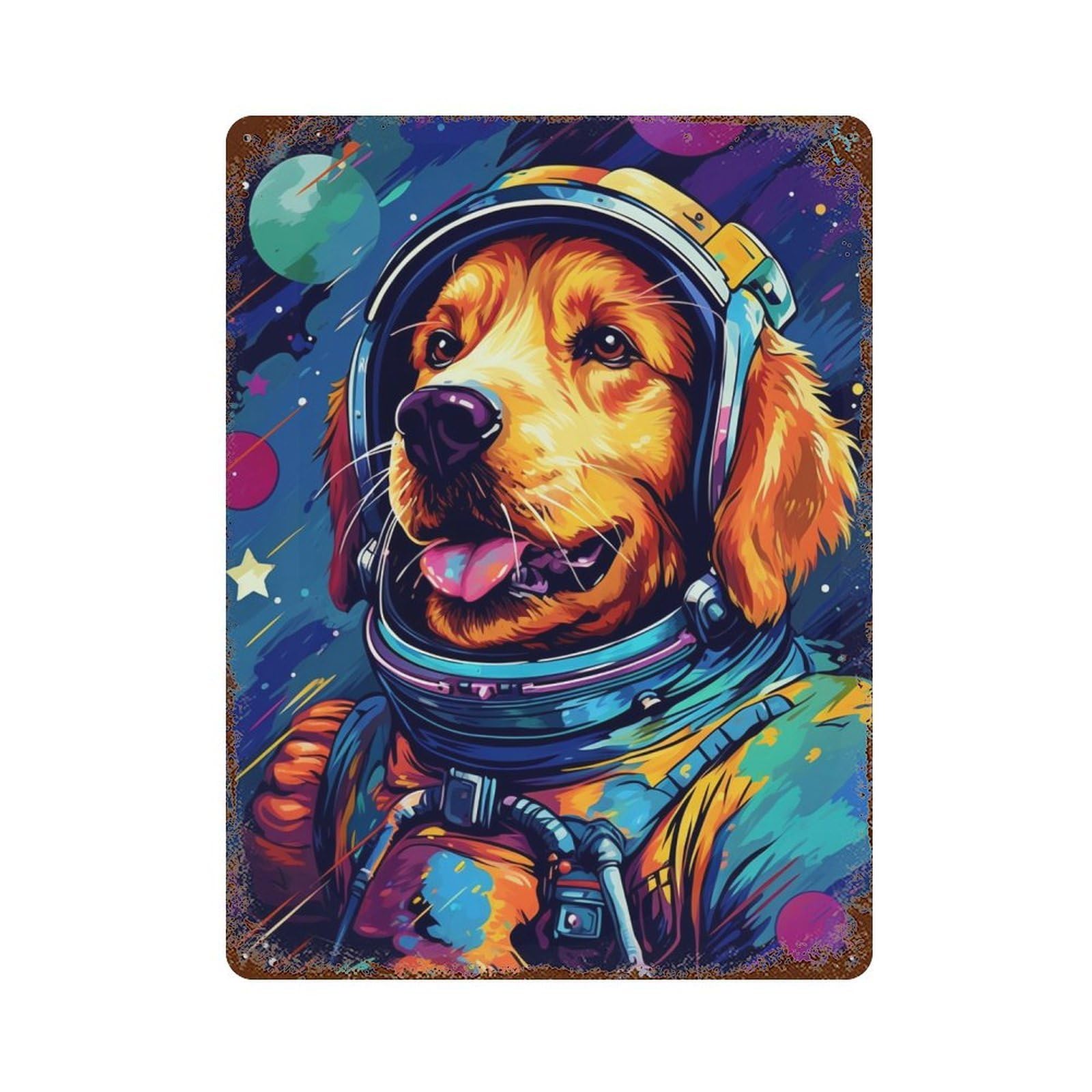 Space Dog Explorer-81 Vintage Metal Tin Sign 15.7"x11.8", Novelty Wall Decor for Garage, Pub Or Kitchen