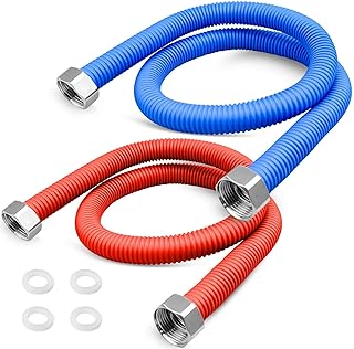 2 Pcs 36Inch Flexible Stainless Steel Corrugated Water Heater Connector, Hot (Red) & Cold (Blue) 3/4" FIP x 3/4" FIP, Suitable for Water Heater & Softener, 304 Stainless Steel