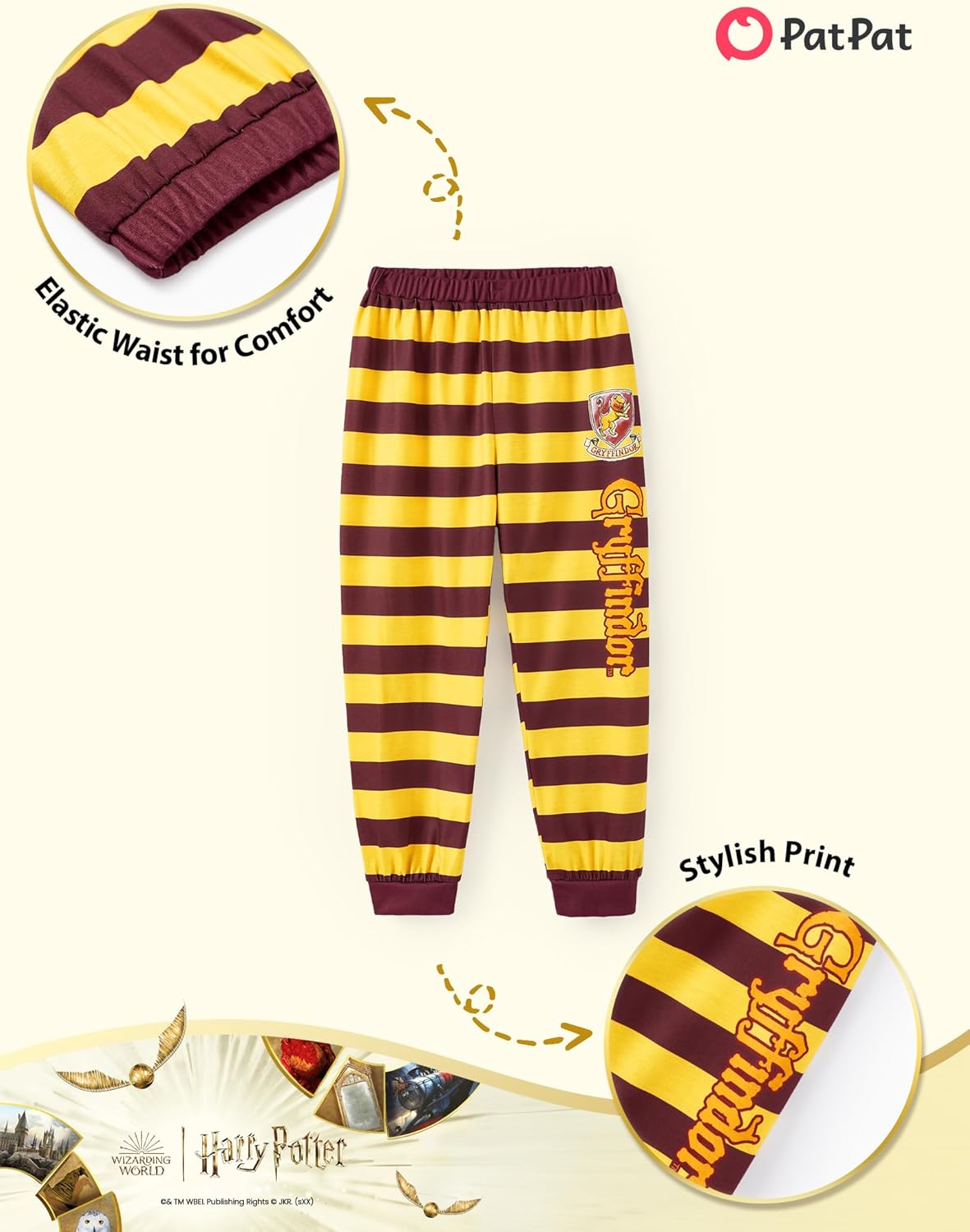 Harry Potter Pajamas Gryffindor Hufflepuff Slytherin Ravenclaw Hogwarts Crest Long Sleeve Shirt and Plaid Pant for Big Kid - Image 5
