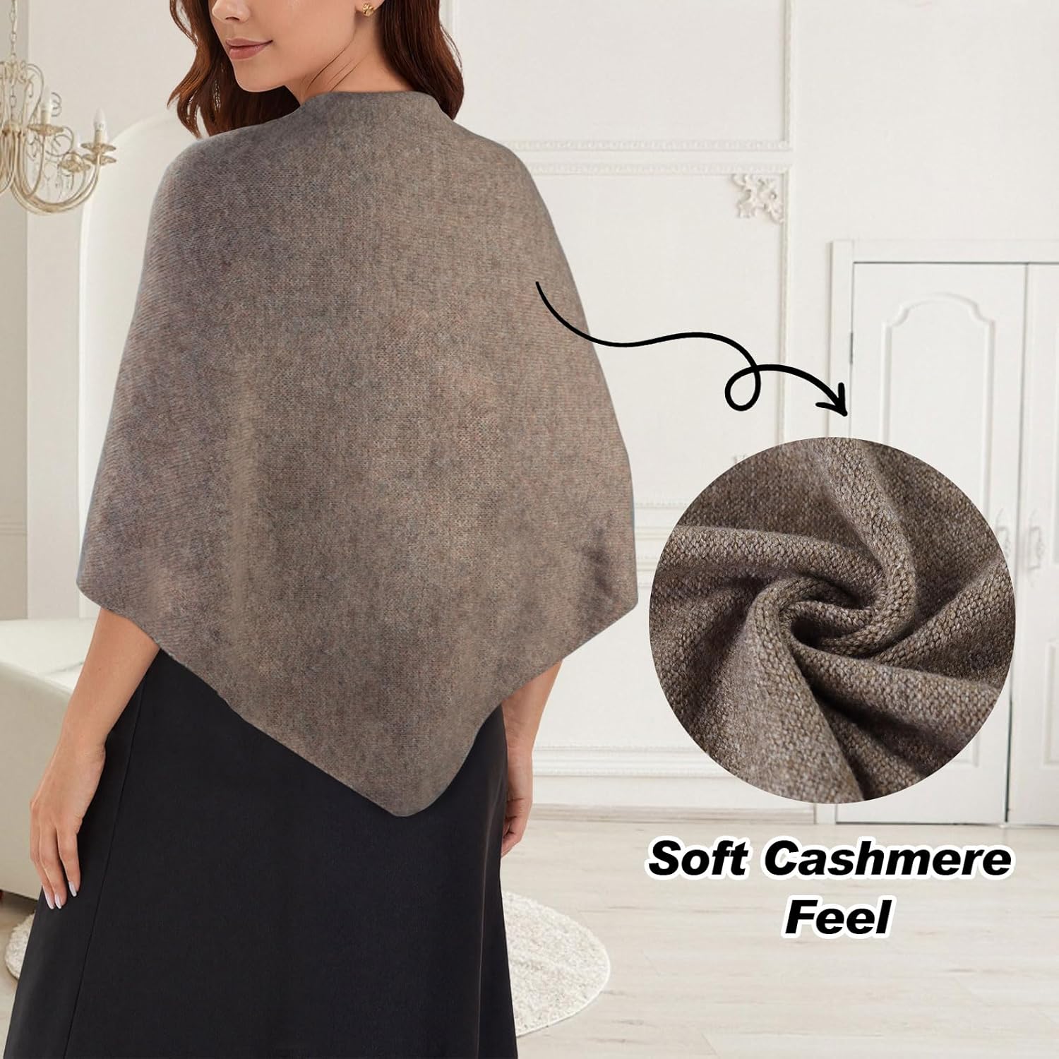 Baonmy Pashmina Shawl Wraps Women Knitted Shrugs Cashmere Cardigan Shoulder Top Sweater Scarf Rave Outfit for Evening Dresses - Image 4