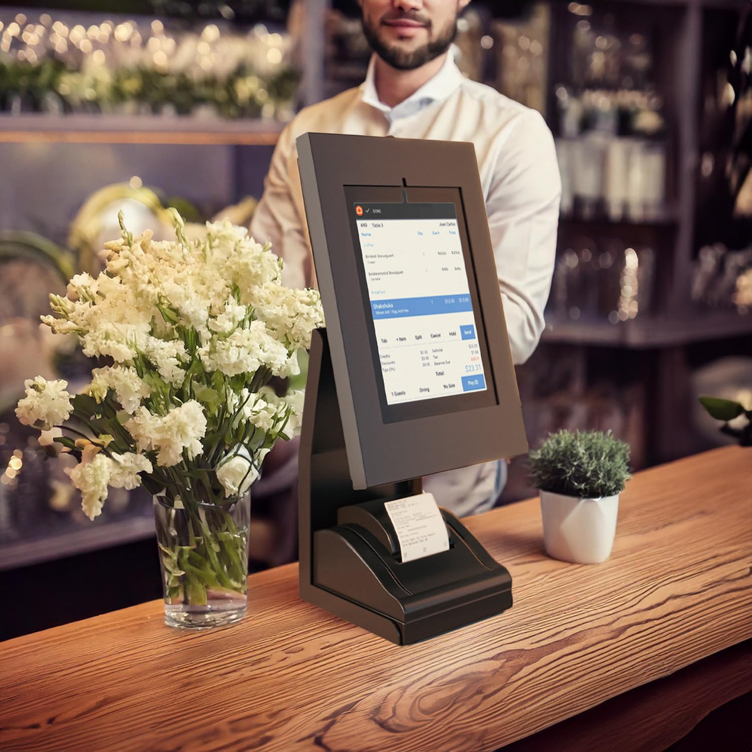 Maclean Soporte POS para Tableta de 9,7'' - 11'' e Impresora Fiscal | Carga máx.: 1 kg | Cerradura Antirrobo con Llave | Ajuste de Inclinación, Ajuste de Rotación | MC-336