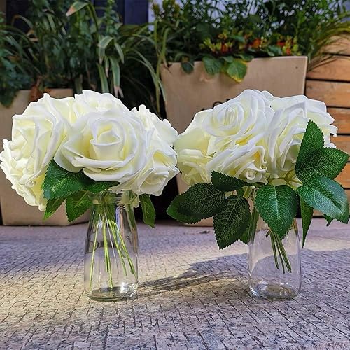 Miniatura 6 de Awtlife - 50 rosas artificiales y 15 hojas artificiales para ramos de manualidades, bodas, fiestas, baby shower, decoración del hogar