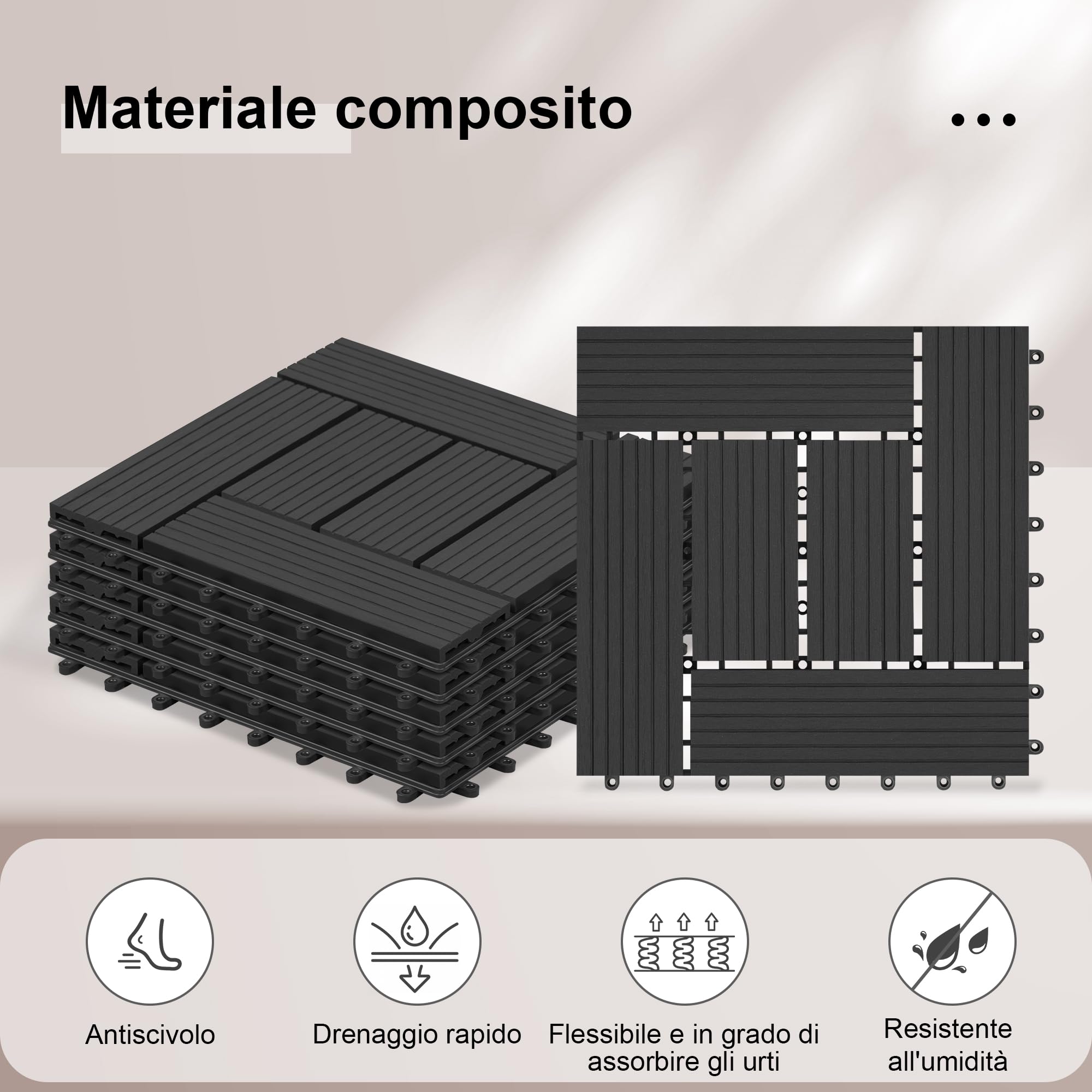 Laneetal Set di 22 Pavimento per Esterno, Pavimento WPC Incastro, Pavimentazione Esterna 30x30cm, Piastrelle per Decking a Incastro per Giardino, Patio, Terrazza, Balcone, Caffè