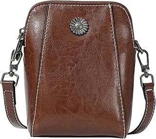 ST SoleMe.Tc Elmyse Crossbody Bag Leather – Retro All-Match Vertical Cellphone Bag for Women, Small Leather Crossbody Purse, Genuine Leather Phone Carrier, Adjustable Strap, Coffee