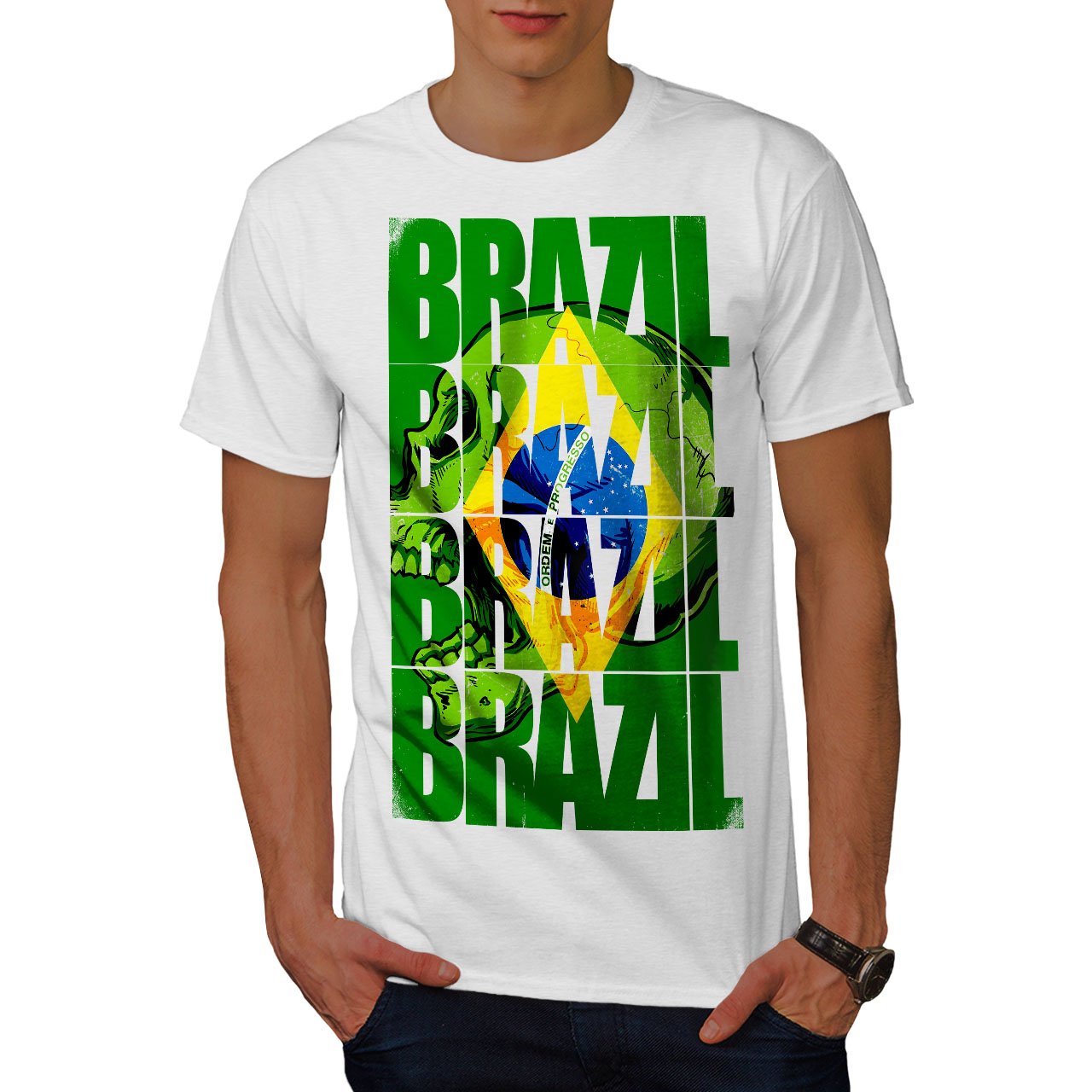 APSRA RETAILBrazil Flag Mens T-Shirt, Country Soccer Graphic Printed Tee 7492 White