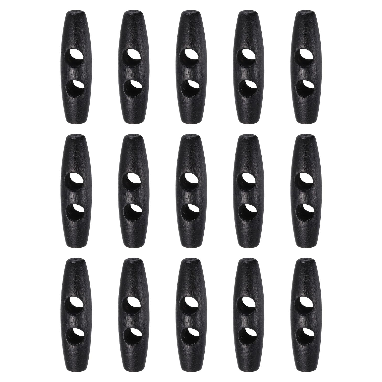sourcing map 15pcs Wooden Toggle Buttons 45mm / 1.8" Double Hole Wood Olive Horn Sewing Buttons for Coat Sweaters Clothing DIY Craft, Black