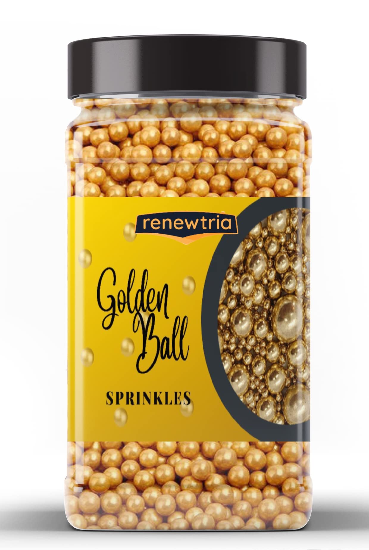 RENEWTRIA Sprinkles for Cake Decoration, 200 gm | Edible Cake Decorating Items | Sprinkle for Cupcake, Cookies, Brownies | Cake Topper Decor (Golden Sprinkles Ball...