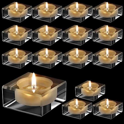 Juego de 16 portavelas cuadrados transparentes para velas votivas de cristal para bodas, Navidad, Día de Acción de Gracias, centro de mesa,