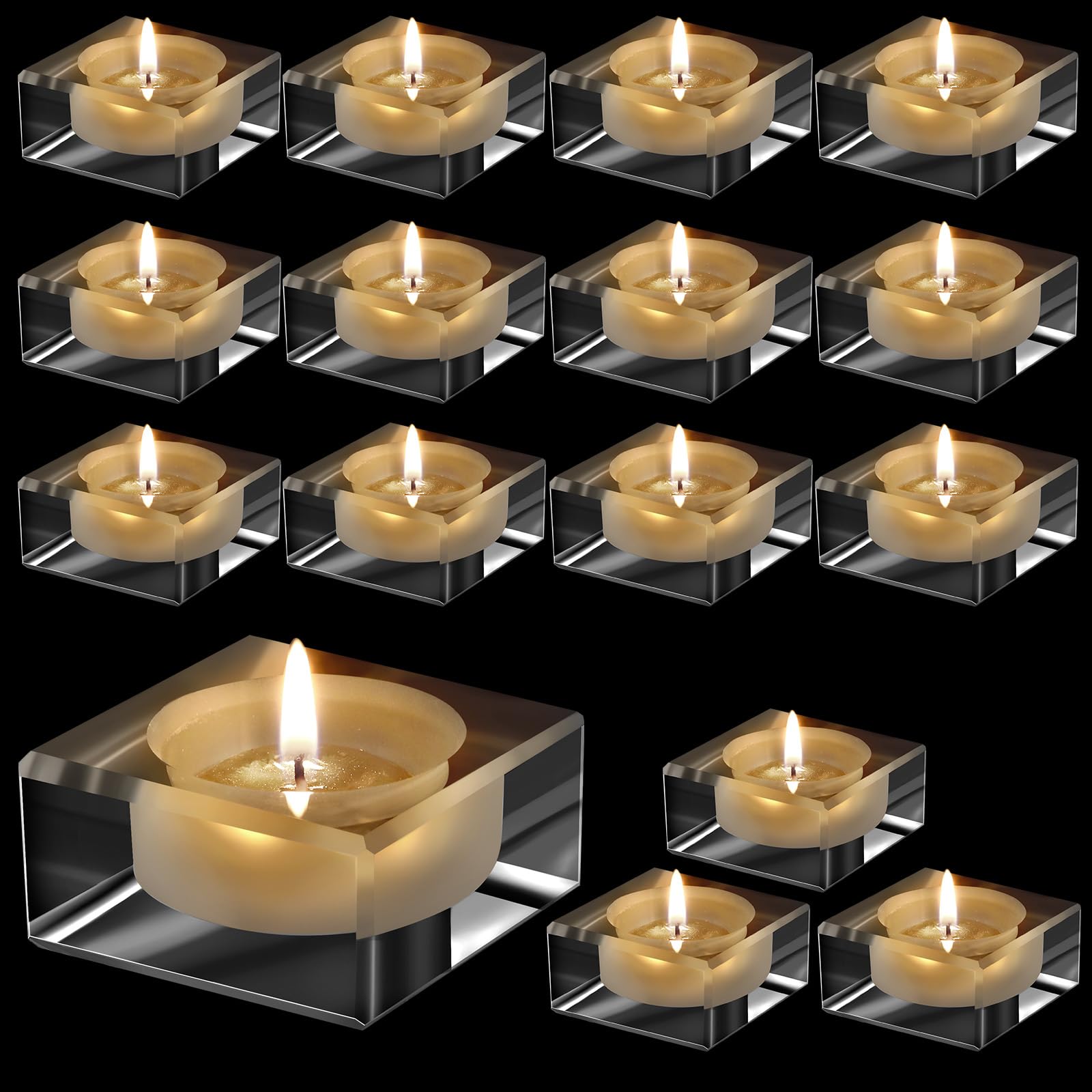 Zhehao Set of 16 Clear Square Tealight Candle Holders Square Crystal Votive Candle Holders Glass Tea Light Holders for Wedding Christmas Thanksgiving Day Table Centerpiece Home Decorations