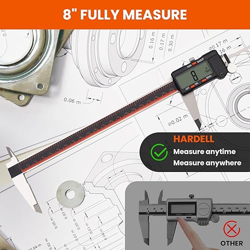 Miniatura 26 de HARDELL Calibre digital, herramienta de medición de calibre de acero inoxidable de 6 pulgadas con pantalla LCD grande, calibrador micrómetro