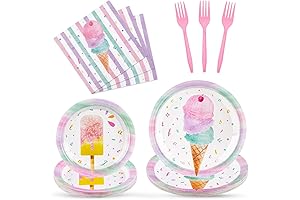WERNNSAI Ice Cream Plates Napkins and Forks Set - Perfect for Birthday Parties