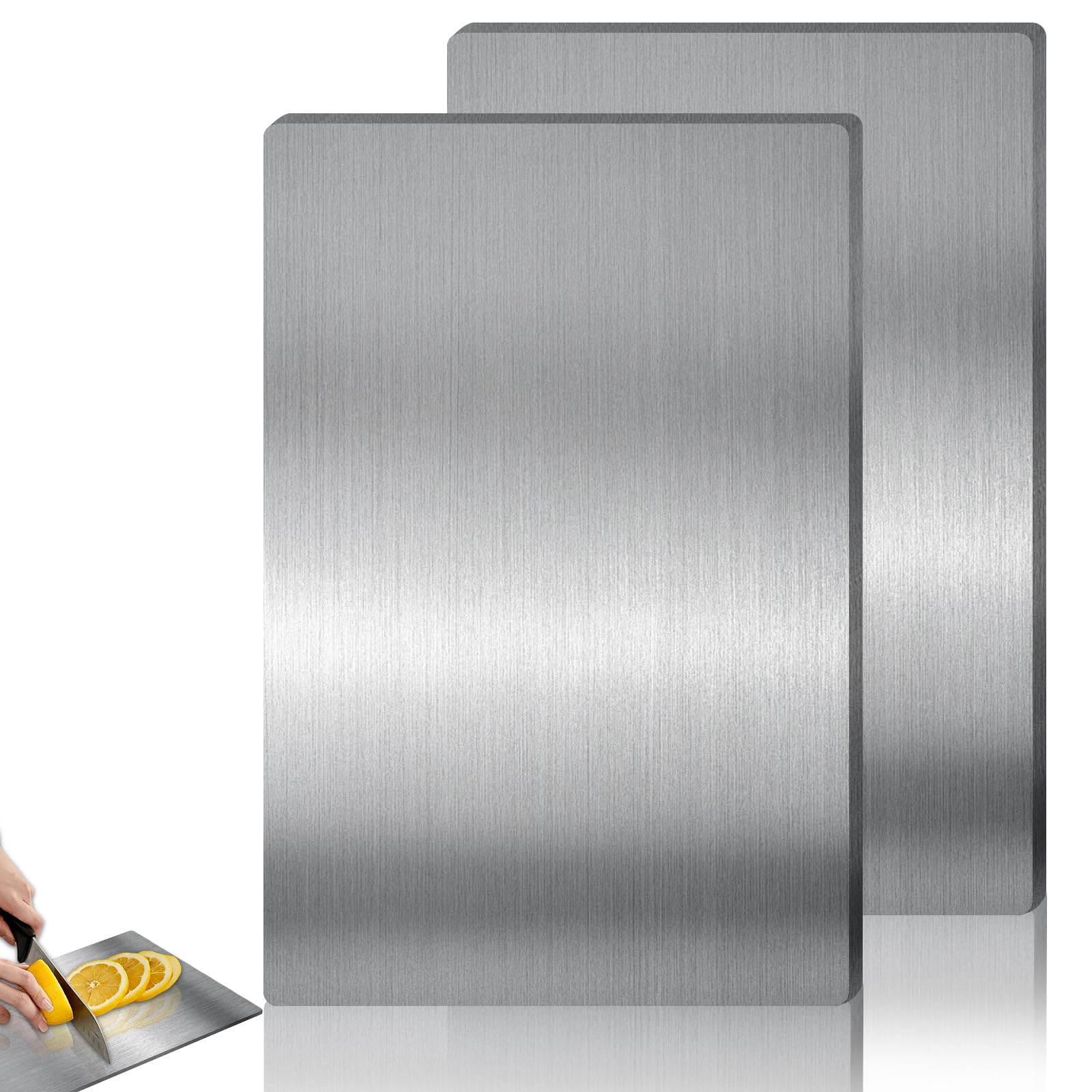 2 Stück Titan Schneidebretter Edelstahl 34x23cm - Doppelseitig Für Küche