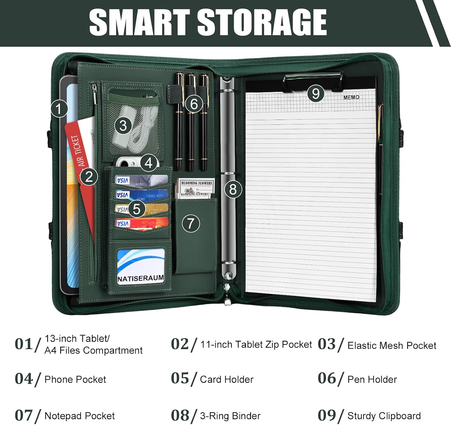 Padfolio Portfolio Binder with Handle, 3-Ring Folder Organizer image 5